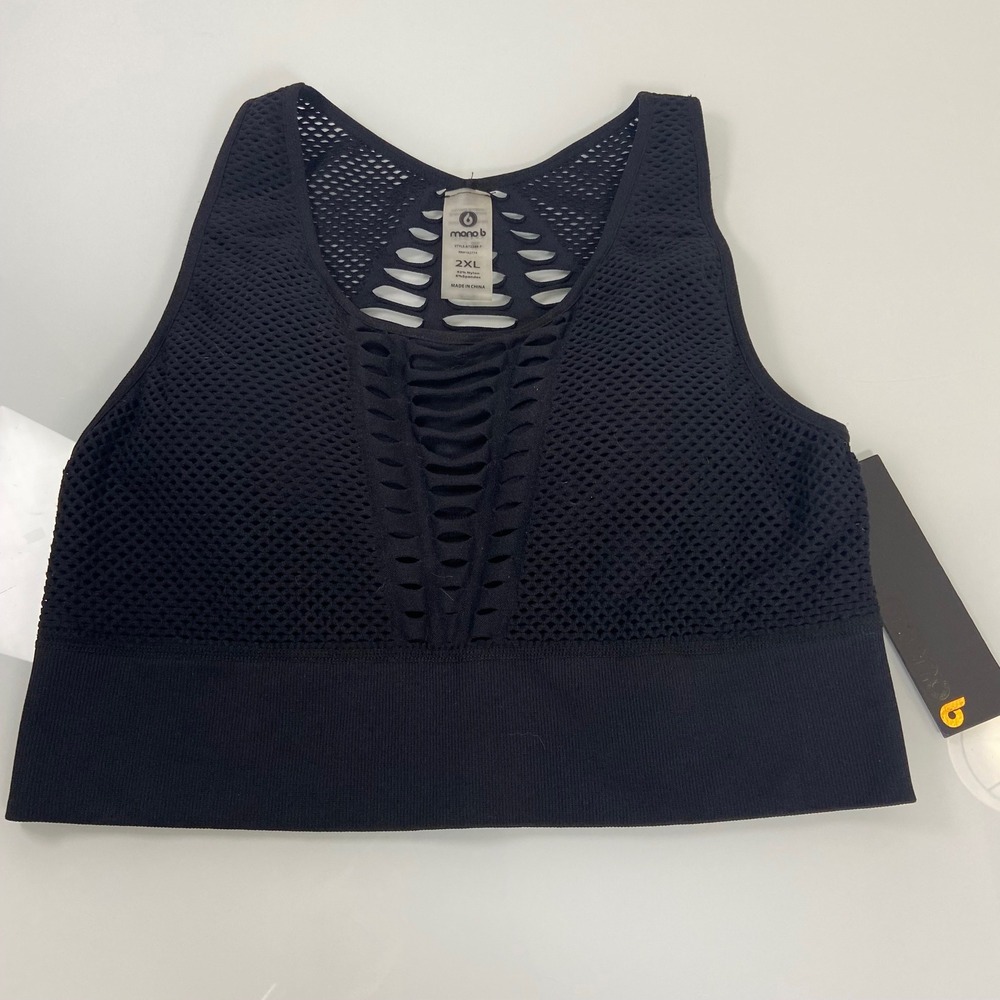 Mono B Black Mesh Cutout Racerback Sports Bra Size 2XL Activewear Workout Top